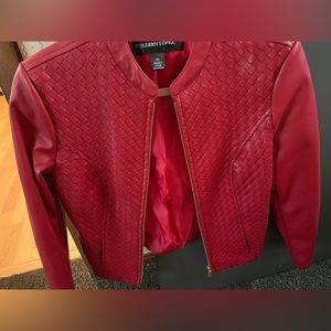 Colleen Lopez, faux , red leather jacket. Size S